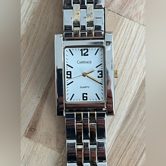 Carriage Men’s Watch Rectangular White Dial Two Tone Stainless Bracelet - Picture 3 of 12
